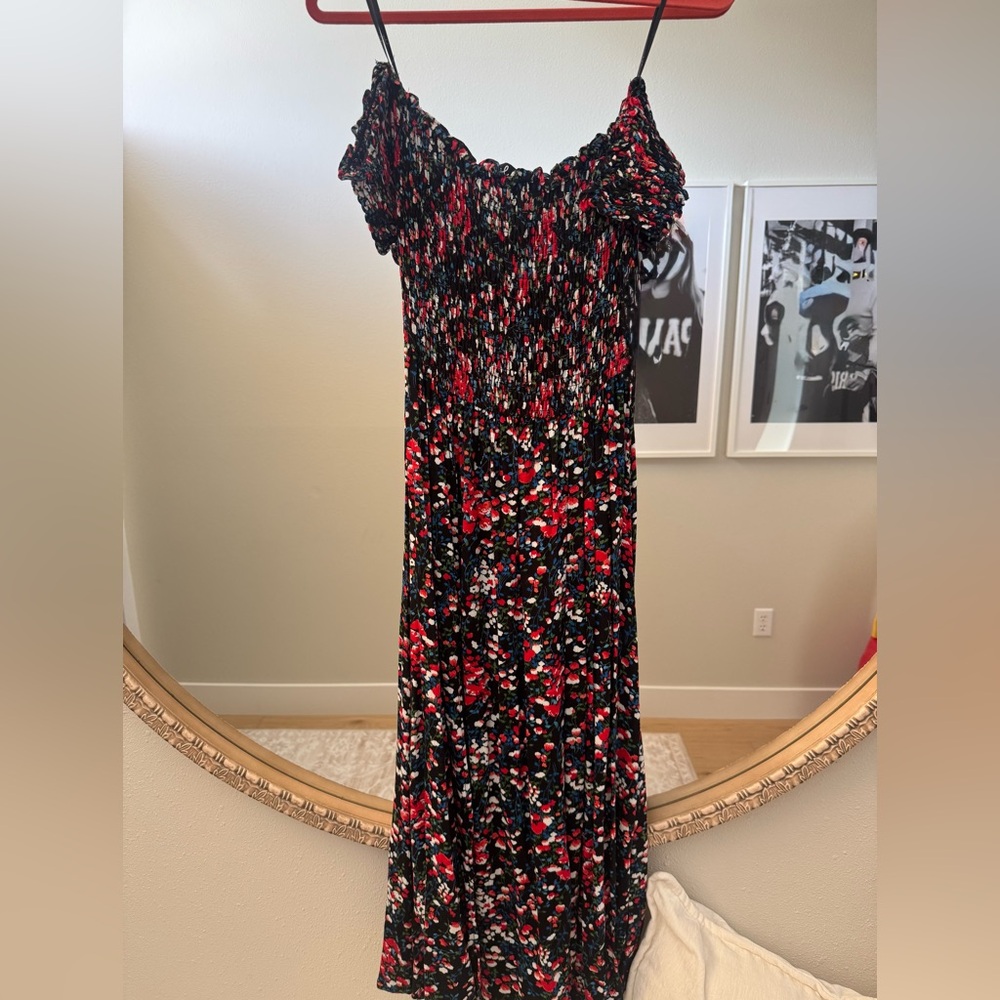 Lulu's Red and Green Puff Sleeve Maxi Sundress